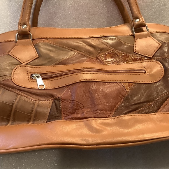 Vintage Women's Brown Patchwork Leather Satchel Handbag NWT - Picture 2 of 6